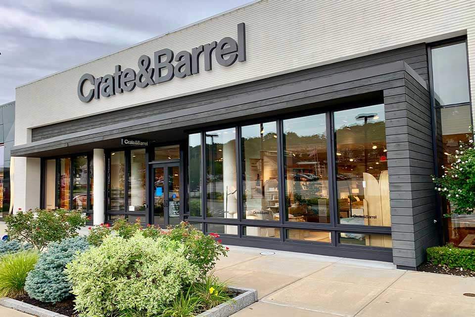 Outdoor storefront of Crate & Barrel